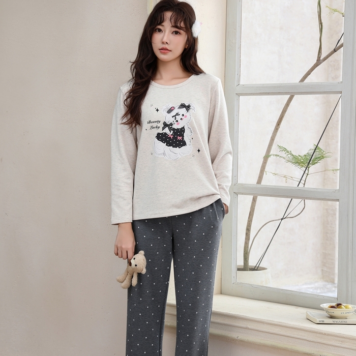 91家纺网 家纺一手货源 找家纺 洛兰沙家居馆 2025新款德绒绵竹加厚300克女款睡衣（圆领款） 259515-2