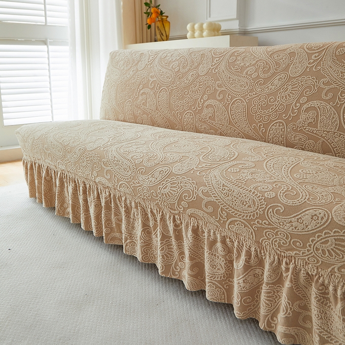 91家纺网 家纺一手货源 找家纺 逐日沙发套 2025新款提花裙摆沙发床套 裙摆沙发床套 古罗-卡其