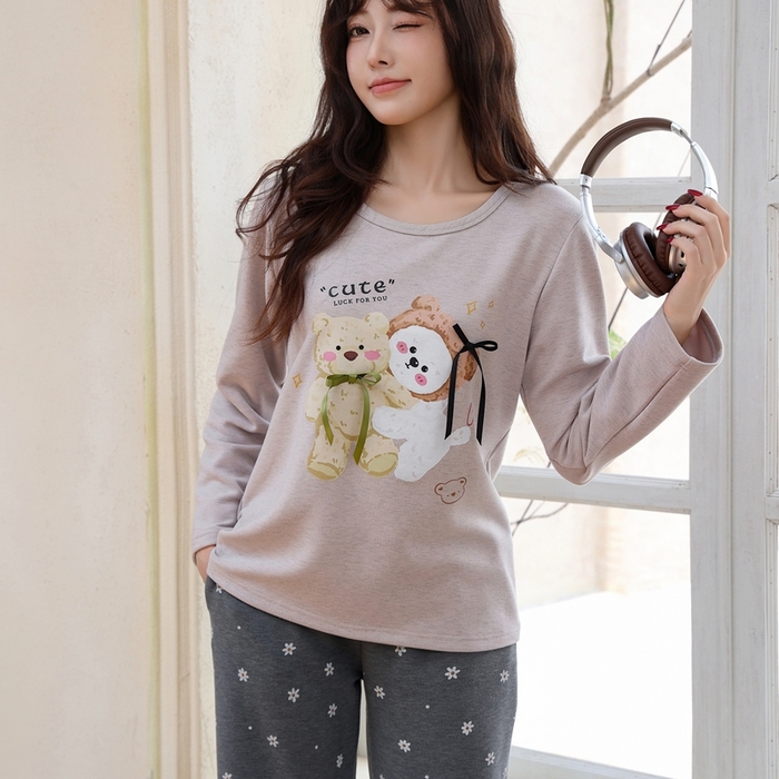 洛兰沙家居馆 2025新款德绒绵竹加厚300克女款睡衣（圆领款） 259516-1