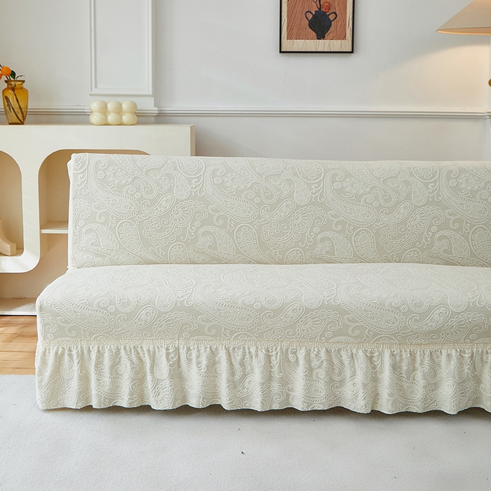 91家纺网 家纺一手货源 找家纺 逐日沙发套 2025新款提花裙摆沙发床套 裙摆沙发床套 古罗-米白