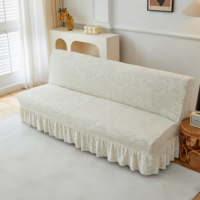 91家纺网 家纺一手货源 找家纺 逐日沙发套 2025新款提花裙摆沙发床套 裙摆沙发床套 古罗-米白