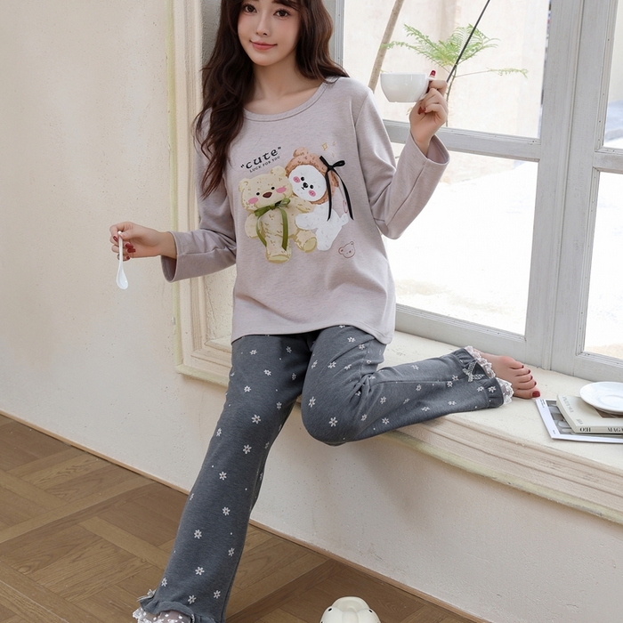 91家纺网 家纺一手货源 找家纺 洛兰沙家居馆 2025新款德绒绵竹加厚300克女款睡衣（圆领款） 259516-1