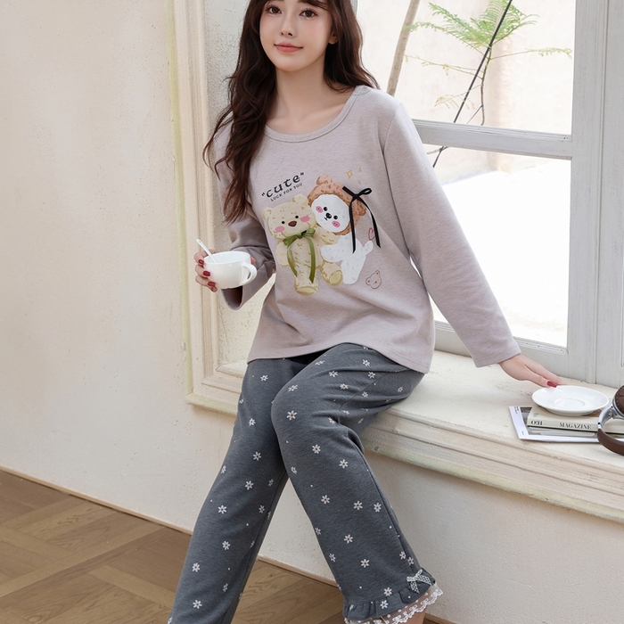 91家纺网 家纺一手货源 找家纺 洛兰沙家居馆 2025新款德绒绵竹加厚300克女款睡衣（圆领款） 259516-1