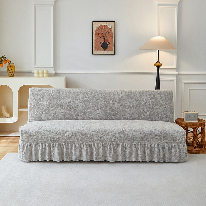 逐日沙发套 2025新款提花裙摆沙发床套 裙摆沙发床套 古罗-浅灰