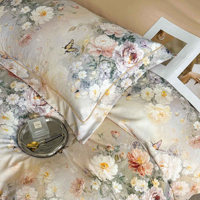 91家纺网 家纺一手货源 找家纺 棠颂家纺 2025新款A类锦棉缎陶瓷磨毛数码印花四件套（礼盒款） 云裳