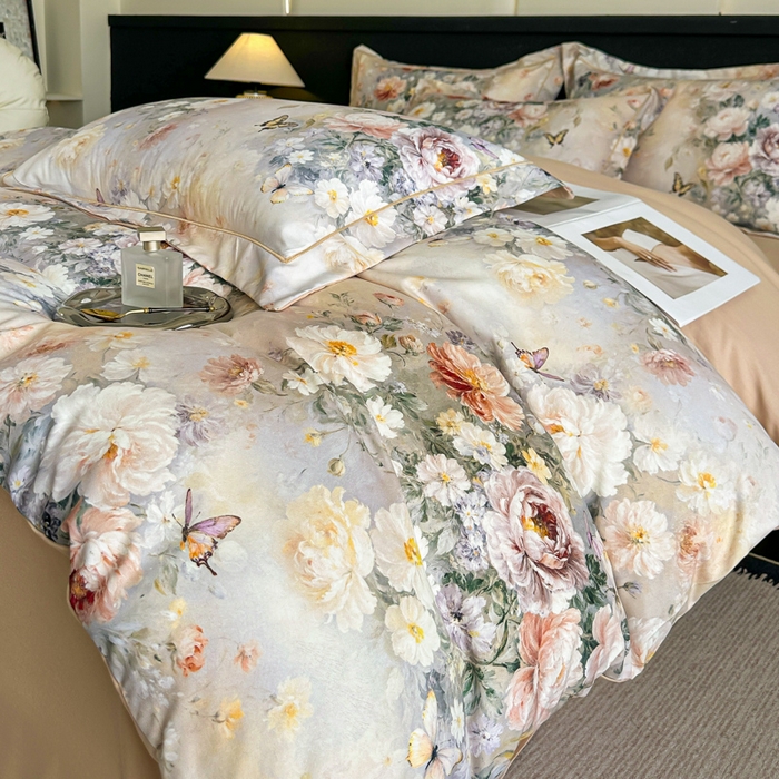 91家纺网 家纺一手货源 找家纺 棠颂家纺 2025新款A类锦棉缎陶瓷磨毛数码印花四件套（礼盒款） 云裳