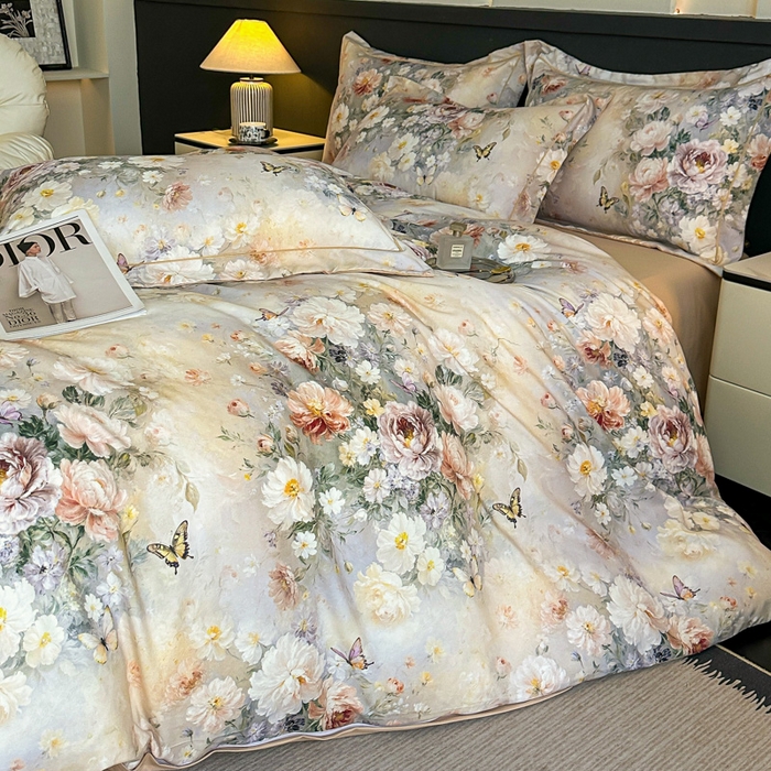 91家纺网 家纺一手货源 找家纺 棠颂家纺 2025新款A类锦棉缎陶瓷磨毛数码印花四件套（礼盒款） 云裳