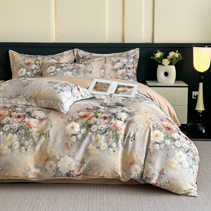 91家纺网 家纺一手货源 找家纺 棠颂家纺 2025新款A类锦棉缎陶瓷磨毛数码印花四件套（礼盒款） 云裳