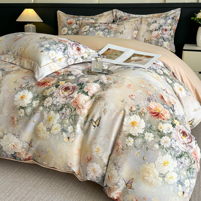 91家纺网 家纺一手货源 找家纺 棠颂家纺 2025新款A类锦棉缎陶瓷磨毛数码印花四件套（礼盒款） 云裳