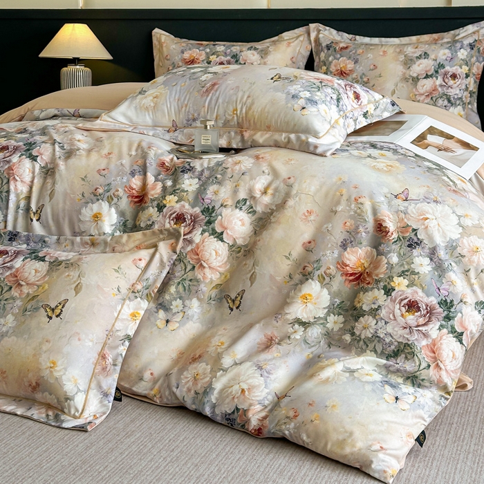 91家纺网 家纺一手货源 找家纺 棠颂家纺 2025新款A类锦棉缎陶瓷磨毛数码印花四件套（礼盒款） 云裳