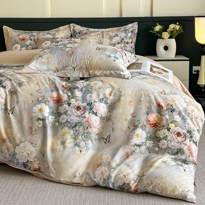 91家纺网 家纺一手货源 找家纺 棠颂家纺 2025新款A类锦棉缎陶瓷磨毛数码印花四件套（礼盒款） 云裳