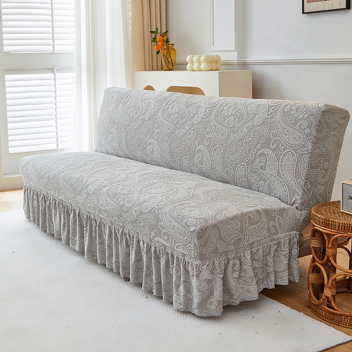 91家纺网 家纺一手货源 找家纺 逐日沙发套 2025新款提花裙摆沙发床套 裙摆沙发床套 古罗-浅灰