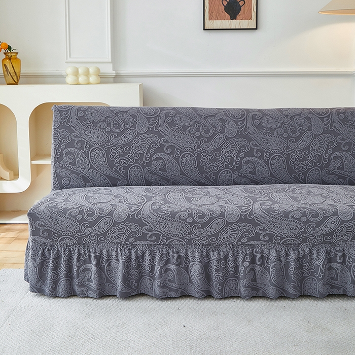 91家纺网 家纺一手货源 找家纺 逐日沙发套 2025新款提花裙摆沙发床套 裙摆沙发床套 古罗-深灰