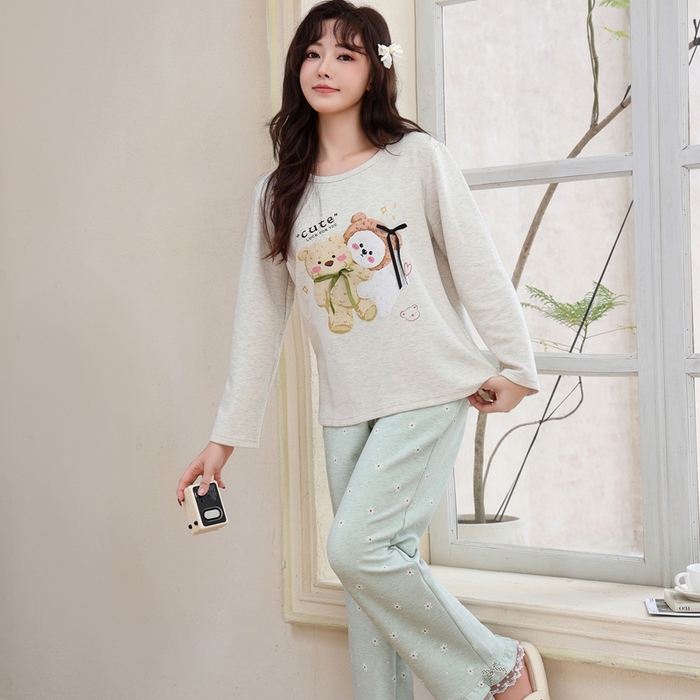 91家纺网 家纺一手货源 找家纺 洛兰沙家居馆 2025新款德绒绵竹加厚300克女款睡衣（圆领款） 259516-2