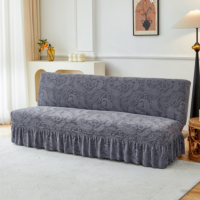 91家纺网 家纺一手货源 找家纺 逐日沙发套 2025新款提花裙摆沙发床套 裙摆沙发床套 古罗-深灰