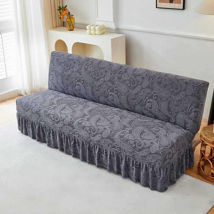 91家纺网 家纺一手货源 找家纺 逐日沙发套 2025新款提花裙摆沙发床套 裙摆沙发床套 古罗-深灰