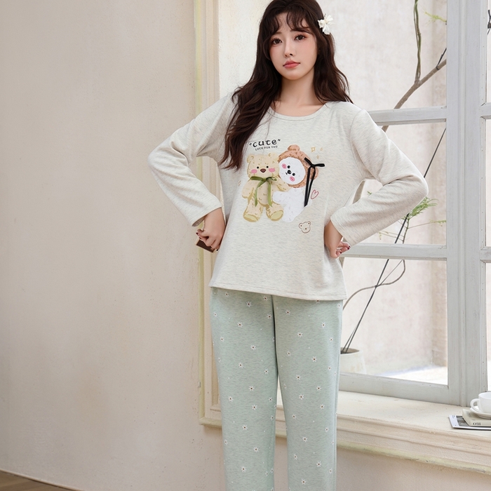 91家纺网 家纺一手货源 找家纺 洛兰沙家居馆 2025新款德绒绵竹加厚300克女款睡衣（圆领款） 259516-2