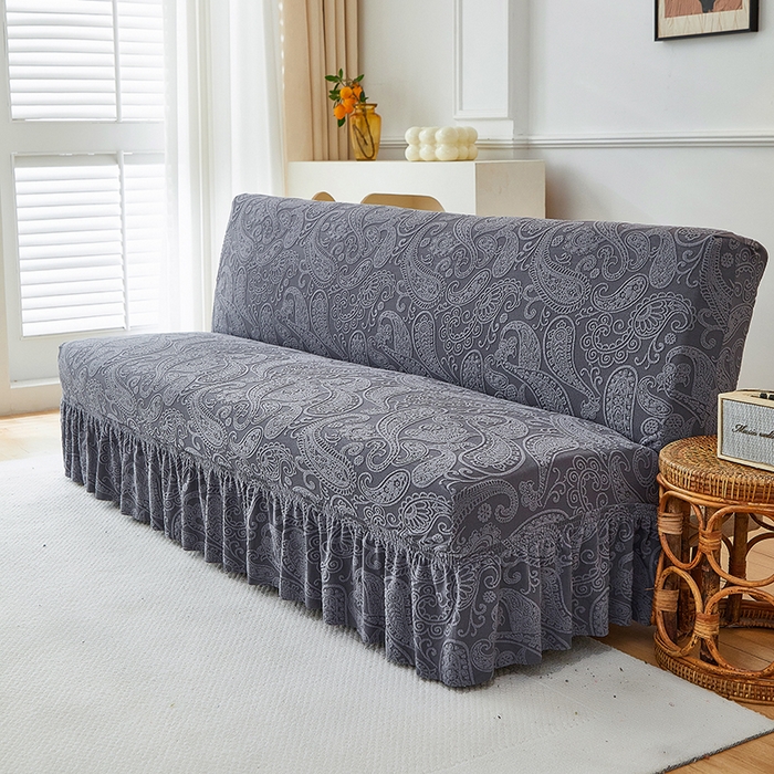91家纺网 家纺一手货源 找家纺 逐日沙发套 2025新款提花裙摆沙发床套 裙摆沙发床套 古罗-深灰
