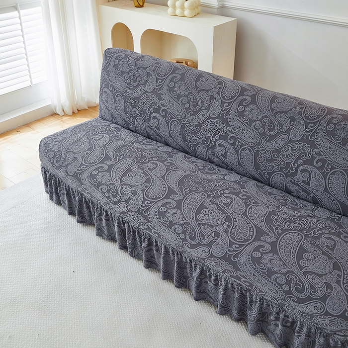 91家纺网 家纺一手货源 找家纺 逐日沙发套 2025新款提花裙摆沙发床套 裙摆沙发床套 古罗-深灰