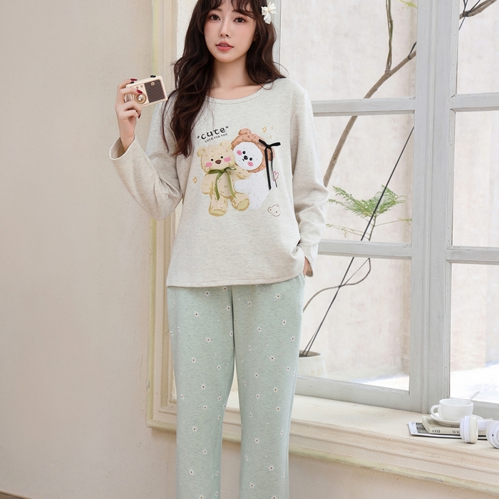 91家纺网 家纺一手货源 找家纺 洛兰沙家居馆 2025新款德绒绵竹加厚300克女款睡衣（圆领款） 259516-2