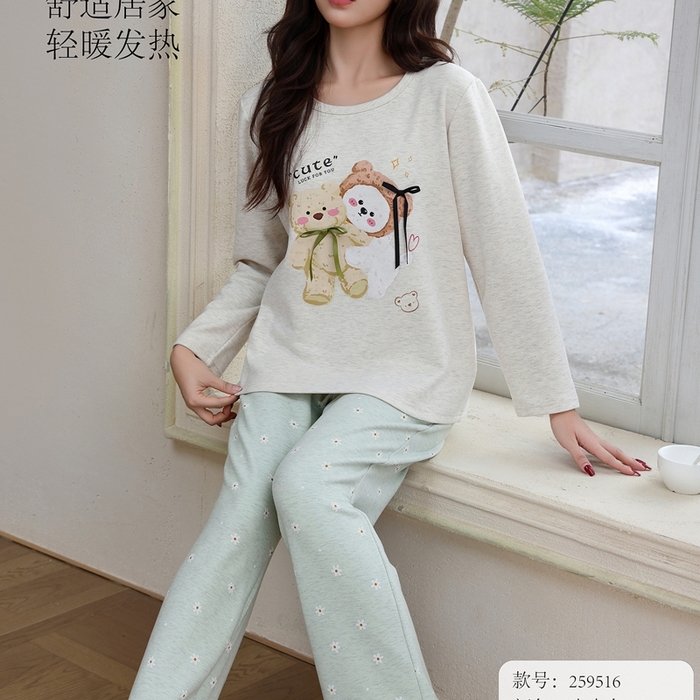 91家纺网 家纺一手货源 找家纺 洛兰沙家居馆 2025新款德绒绵竹加厚300克女款睡衣（圆领款） 259516-2