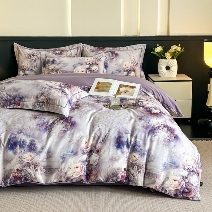 91家纺网 家纺一手货源 找家纺 棠颂家纺 2025新款A类锦棉缎陶瓷磨毛数码印花四件套（礼盒款） 枕霞