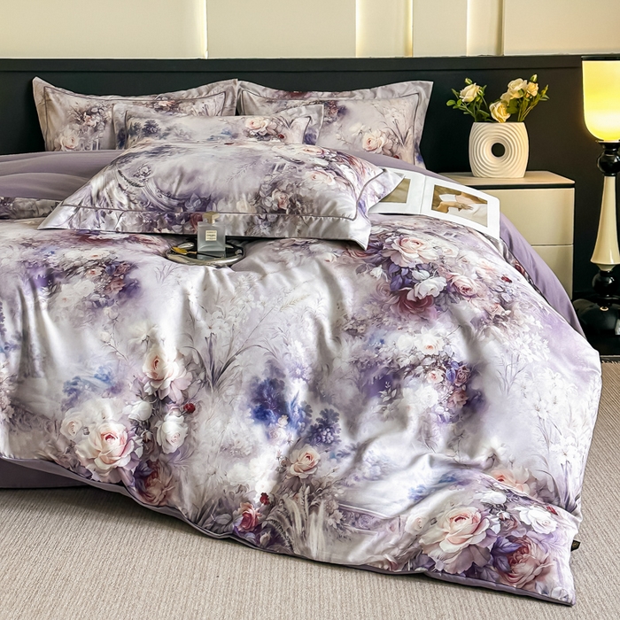 91家纺网 家纺一手货源 找家纺 棠颂家纺 2025新款A类锦棉缎陶瓷磨毛数码印花四件套（礼盒款） 枕霞