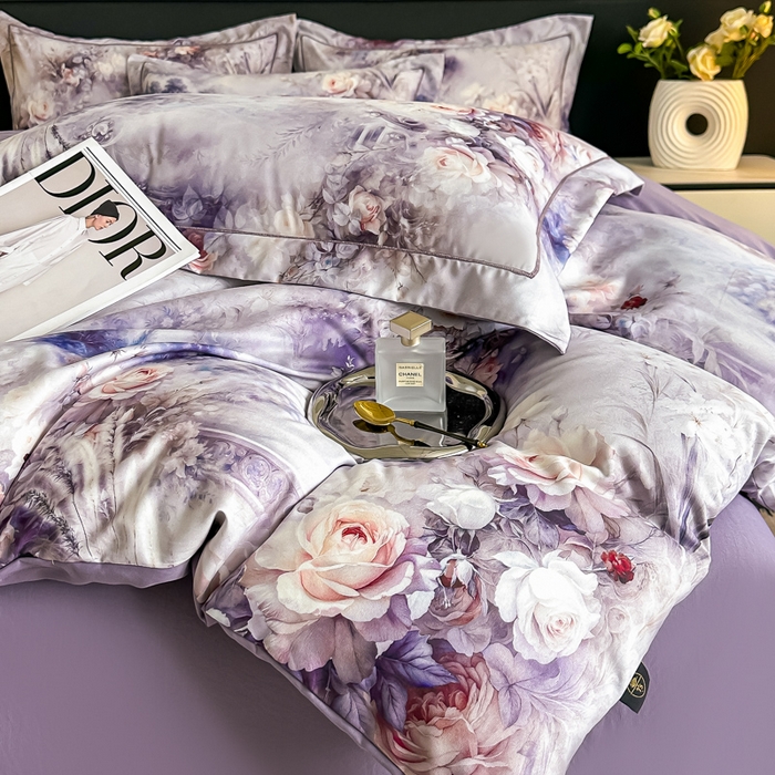 91家纺网 家纺一手货源 找家纺 棠颂家纺 2025新款A类锦棉缎陶瓷磨毛数码印花四件套（礼盒款） 枕霞