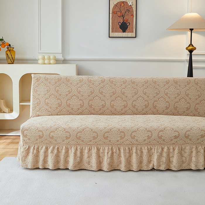 91家纺网 家纺一手货源 找家纺 逐日沙发套 2025新款提花裙摆沙发床套 裙摆沙发床套 欧艺-卡其