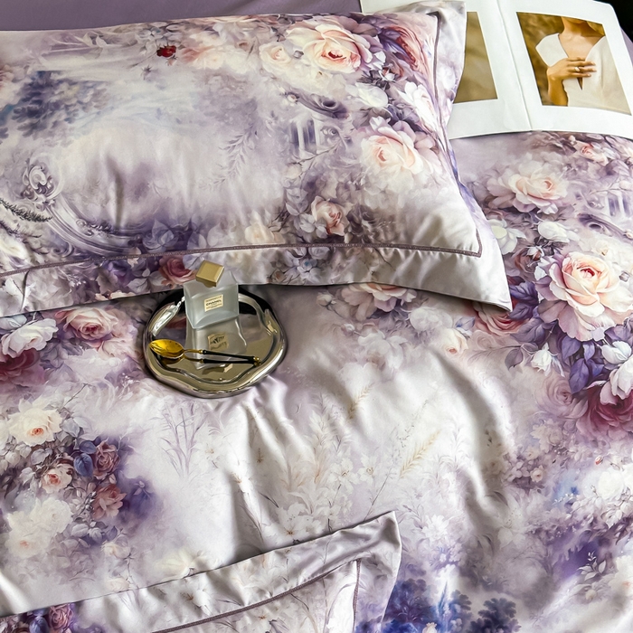 91家纺网 家纺一手货源 找家纺 棠颂家纺 2025新款A类锦棉缎陶瓷磨毛数码印花四件套（礼盒款） 枕霞