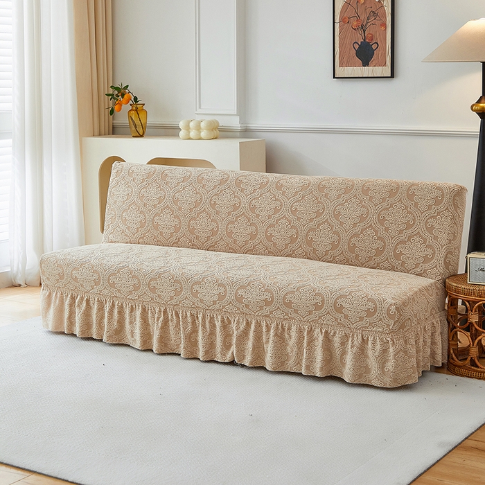 91家纺网 家纺一手货源 找家纺 逐日沙发套 2025新款提花裙摆沙发床套 裙摆沙发床套 欧艺-卡其