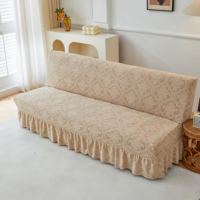 91家纺网 家纺一手货源 找家纺 逐日沙发套 2025新款提花裙摆沙发床套 裙摆沙发床套 欧艺-卡其