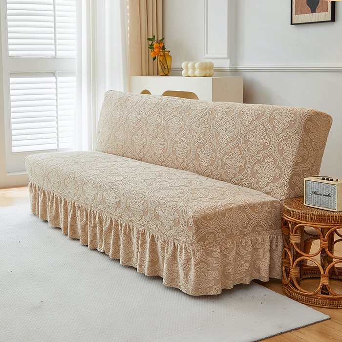 91家纺网 家纺一手货源 找家纺 逐日沙发套 2025新款提花裙摆沙发床套 裙摆沙发床套 欧艺-卡其