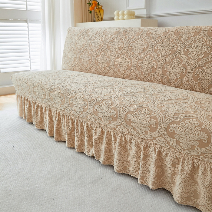 91家纺网 家纺一手货源 找家纺 逐日沙发套 2025新款提花裙摆沙发床套 裙摆沙发床套 欧艺-卡其