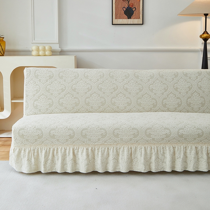 91家纺网 家纺一手货源 找家纺 逐日沙发套 2025新款提花裙摆沙发床套 裙摆沙发床套 欧艺-米白