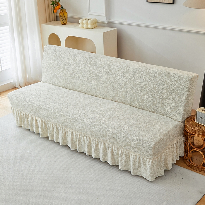 91家纺网 家纺一手货源 找家纺 逐日沙发套 2025新款提花裙摆沙发床套 裙摆沙发床套 欧艺-米白