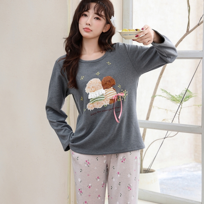 91家纺网 家纺一手货源 找家纺 洛兰沙家居馆 2025新款德绒绵竹加厚300克女款睡衣（圆领款） 259517