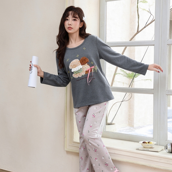 91家纺网 家纺一手货源 找家纺 洛兰沙家居馆 2025新款德绒绵竹加厚300克女款睡衣（圆领款） 259517