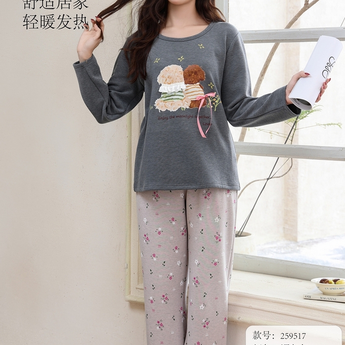 91家纺网 家纺一手货源 找家纺 洛兰沙家居馆 2025新款德绒绵竹加厚300克女款睡衣（圆领款） 259517