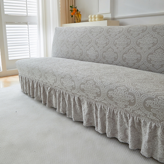 91家纺网 家纺一手货源 找家纺 逐日沙发套 2025新款提花裙摆沙发床套 裙摆沙发床套 欧艺-浅灰