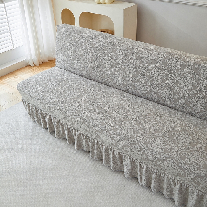 91家纺网 家纺一手货源 找家纺 逐日沙发套 2025新款提花裙摆沙发床套 裙摆沙发床套 欧艺-浅灰