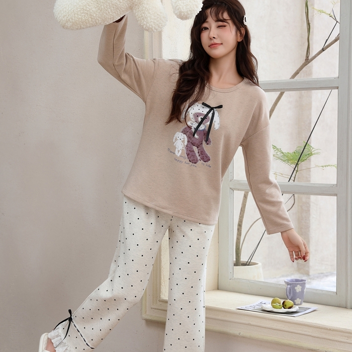 洛兰沙家居馆 2025新款德绒绵竹加厚300克女款睡衣（圆领款） 259518-1