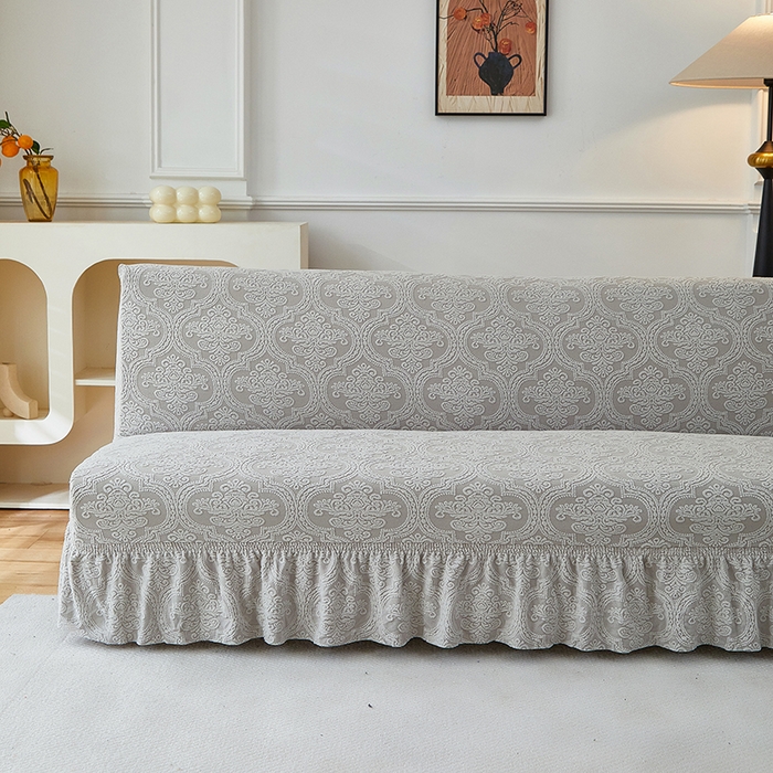 91家纺网 家纺一手货源 找家纺 逐日沙发套 2025新款提花裙摆沙发床套 裙摆沙发床套 欧艺-浅灰