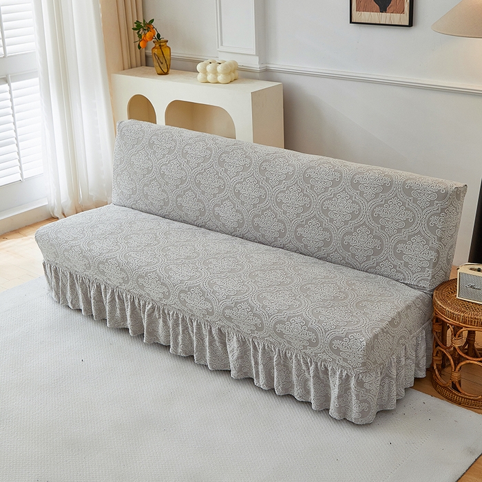 91家纺网 家纺一手货源 找家纺 逐日沙发套 2025新款提花裙摆沙发床套 裙摆沙发床套 欧艺-浅灰