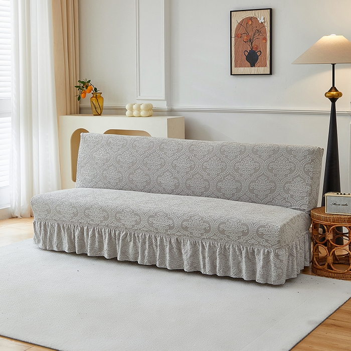 91家纺网 家纺一手货源 找家纺 逐日沙发套 2025新款提花裙摆沙发床套 裙摆沙发床套 欧艺-浅灰