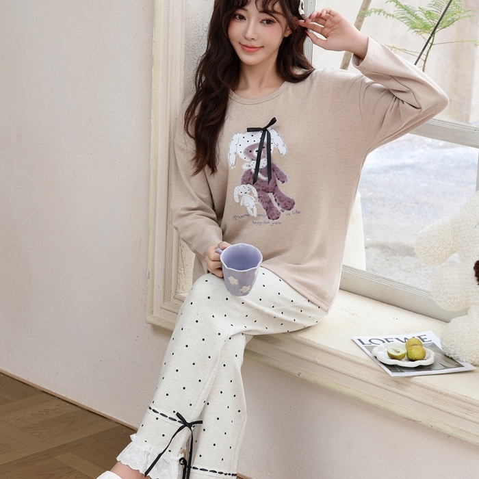 91家纺网 家纺一手货源 找家纺 洛兰沙家居馆 2025新款德绒绵竹加厚300克女款睡衣（圆领款） 259518-1