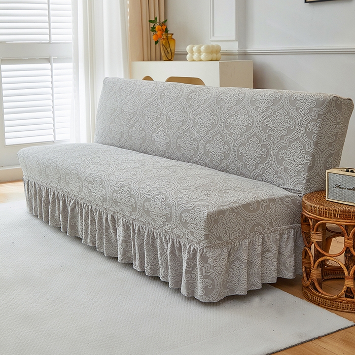 91家纺网 家纺一手货源 找家纺 逐日沙发套 2025新款提花裙摆沙发床套 裙摆沙发床套 欧艺-浅灰
