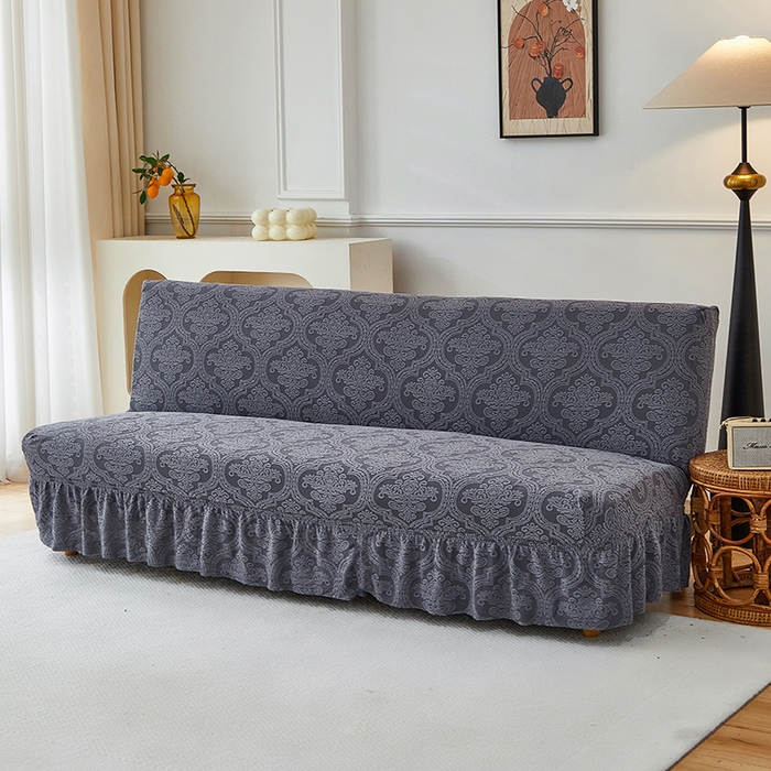 91家纺网 家纺一手货源 找家纺 逐日沙发套 2025新款提花裙摆沙发床套 裙摆沙发床套 欧艺-深灰
