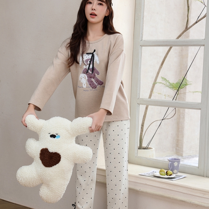 91家纺网 家纺一手货源 找家纺 洛兰沙家居馆 2025新款德绒绵竹加厚300克女款睡衣（圆领款） 259518-1