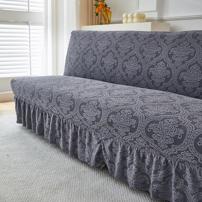 91家纺网 家纺一手货源 找家纺 逐日沙发套 2025新款提花裙摆沙发床套 裙摆沙发床套 欧艺-深灰